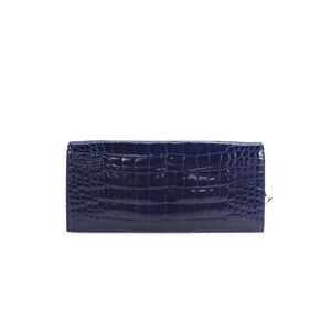 Christian Dior Womens Alligator Skin Clutch Shoulder Handbag Blue